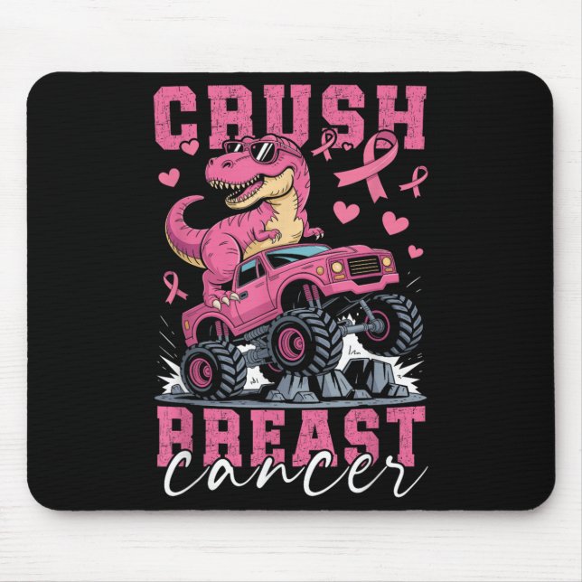 Dinosaur Monster Truck Pink Ribbon Crush Breast Ca Mouse Pad (Front)