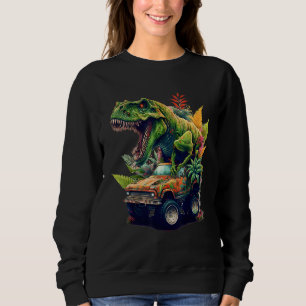 Dinosaur Monster Truck, T-Rex Riding Car, Graphic  Sweatshirt