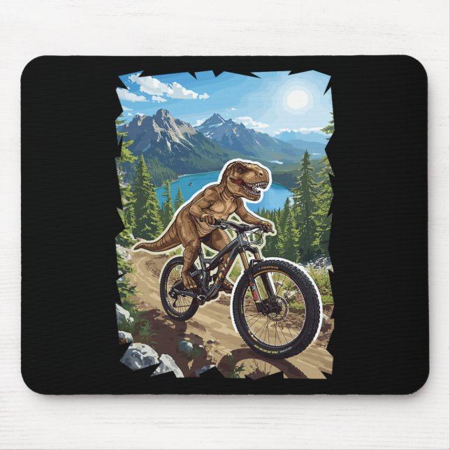 Dinosaur Mountain Biking Through Forest Trail  Mouse Pad (Front)