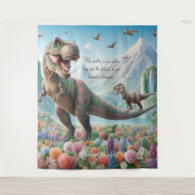 Dinosaur Mountain Flowers Personalised Tapestry