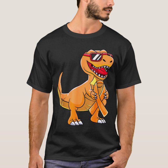 Dinosaur Multiple Sclerosis Awareness Orange Ribbo T-Shirt (Front)