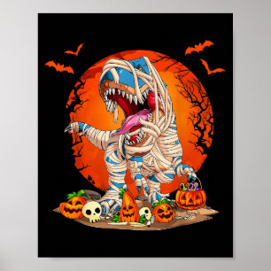 Dinosaur Mummy T Rex Pumpkin Skeleton Kids Boys Ha Poster