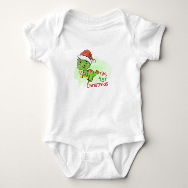 Dinosaur, My First Christmas Baby Bodysuit (Front)