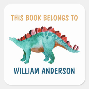 Dinosaur Name “This book belongs to” School Square Sticker