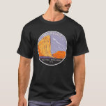 Dinosaur National Monument Vintage Circle T-Shirt<br><div class="desc">Dinosaur vector artwork design. The park contains over 800 paleontological sites and has fossils of dinosaurs including Allosaurus,  Deinonychus,  Abydosaurus,  and various sauropods.</div>