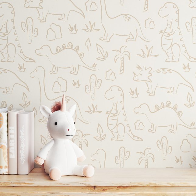 Dinosaur Neutral Boho Soft Earth Tone Dino Beige Wallpaper (Creator Uploaded)