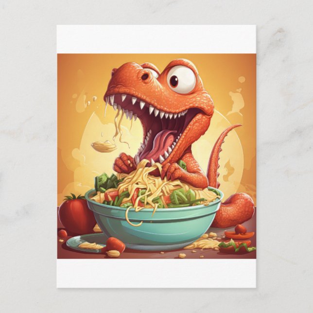 Dinosaur Noodles Illustration Postcard (Front)