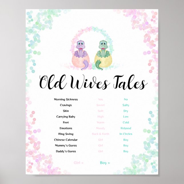 Dinosaur Old Wives Tales Pink Blue Watercolor Sign (Front)