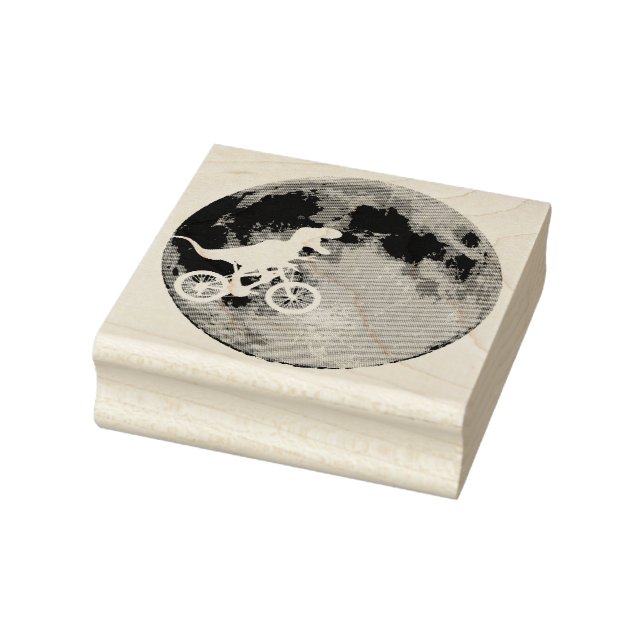 Dinosaur on a Bike In Sky With Moon T-Shirt Rubber Stamp (Stamp)