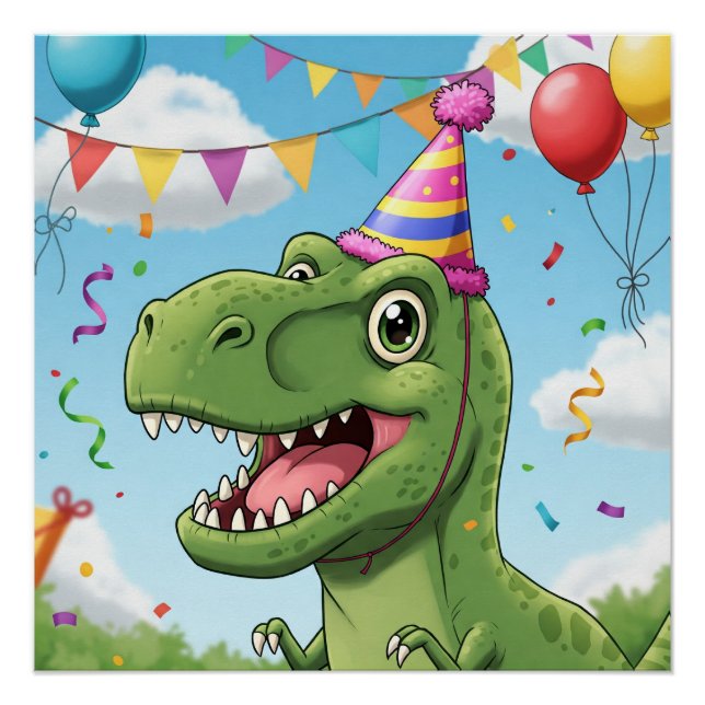 Dinosaur on birthday poster (Front)