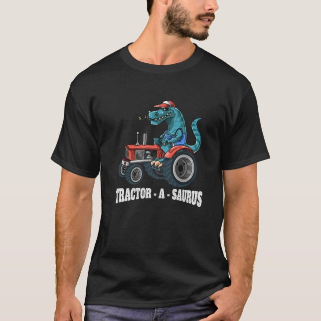 Dinosaur On Tractor Tractor-A-Saurus Farmer Kids B T-Shirt (Front)