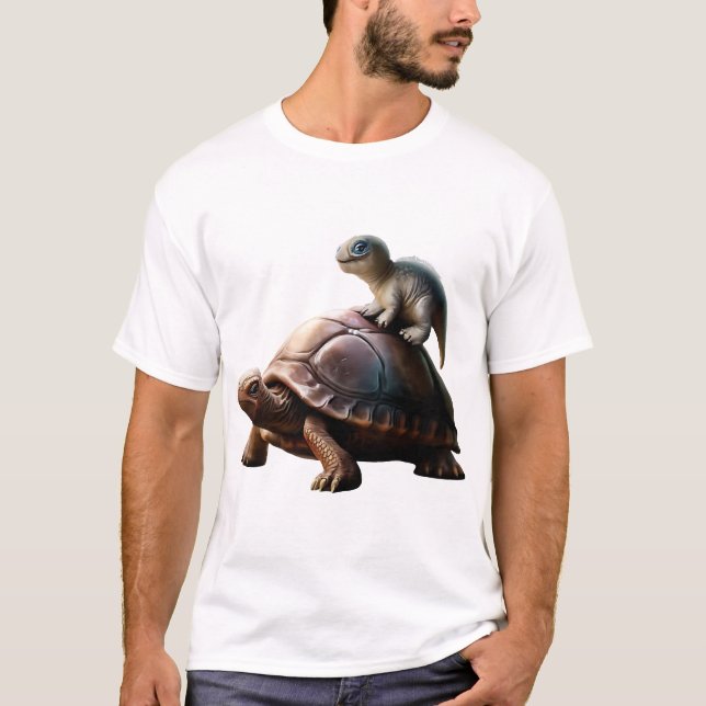 dinosaur on turtle T-Shirt (Front)