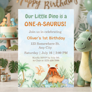 Dinosaur One-A-Saurus 1st Birthday Invitation