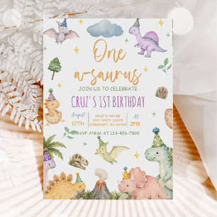 Dinosaur One-A-Saurus 1st Birthday Invitation