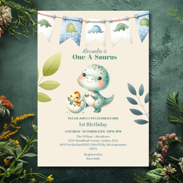 Dinosaur One-a-saurus 1st Birthday Invitation (Creator Uploaded)
