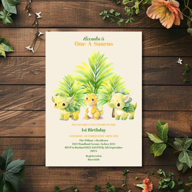 Dinosaur One-a-saurus 1st Birthday Invitation (Creator Uploaded)