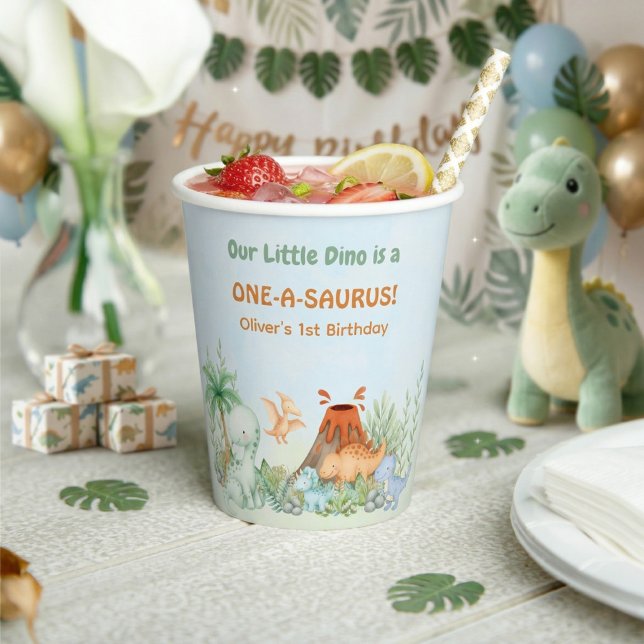 Dinosaur One-A-Saurus 1st Birthday Paper Cups (One-A-Saurus Dinosaur 1st Birthday Paper Cup)