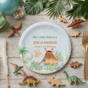 Dinosaur One-A-Saurus 1st Birthday Paper Plate