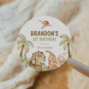 Dinosaur One-A-Saurus 1st Birthday Party Classic Round Sticker