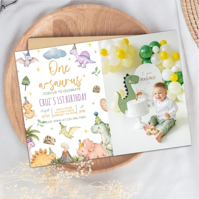 Dinosaur One-A-Saurus 1st Birthday Party  Invitation (Creator Uploaded)