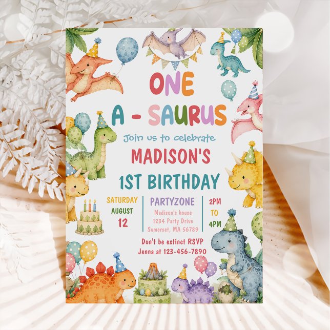 Dinosaur One-A-Saurus 1st Birthday Party Invitation (Creator Uploaded)