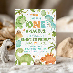 Dinosaur One-A-Saurus 1st Birthday Party Invitation