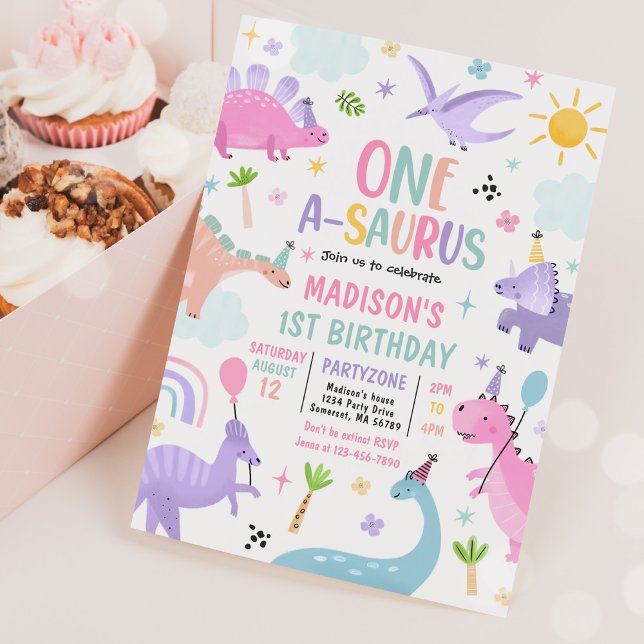 Dinosaur One-A-Saurus 1st Birthday Party Invitation (Creator Uploaded)