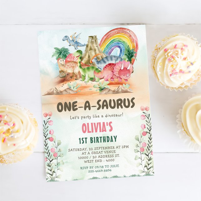 Dinosaur One-A-Saurus 1st Birthday Party Invitation (Creator Uploaded)