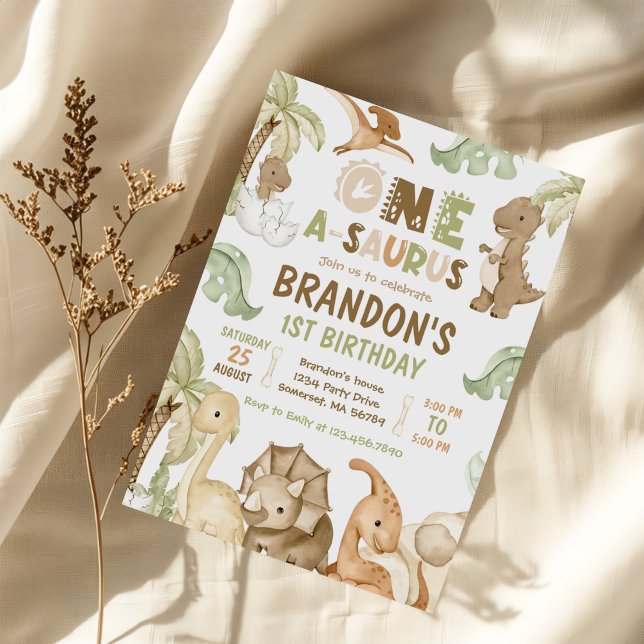 Dinosaur One-A-Saurus 1st Birthday Party Invitation (Creator Uploaded)