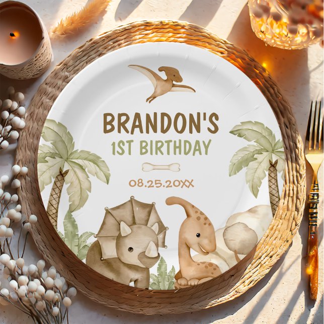 Dinosaur One-A-Saurus 1st Birthday Party Paper Plate (Creator Uploaded)