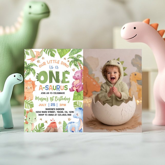 Dinosaur One-A-Saurus 1st Birthday Photo Invitation (Creator Uploaded)