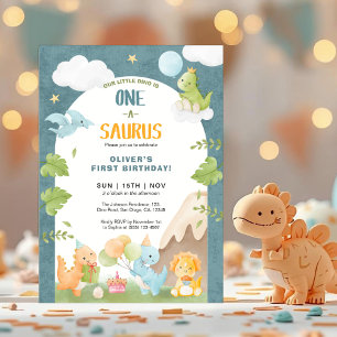 Dinosaur One-A-Saurus 1st First Birthday Party Invitation