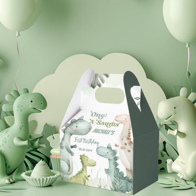 Dinosaur One-A-Saurus Boy 1st Birthday Favour Box (Creator Uploaded)