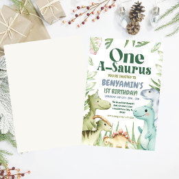 Dinosaur One-A-Saurus Boy 1st Birthday Party Invit Invitation