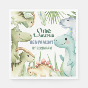 Dinosaur One-A-Saurus Boy 1st Birthday Party Invit Napkin