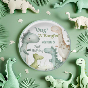 Dinosaur One-A-Saurus Boy 1st Birthday Party Paper Plate