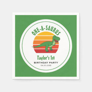 Dinosaur One-A-Saurus Gender Neutral 1st Birthday Napkin