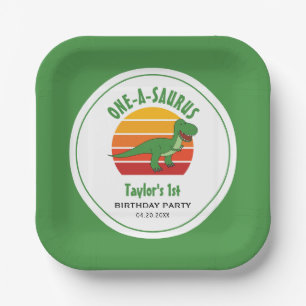 Dinosaur One-A-Saurus Gender Neutral 1st Birthday Paper Plate