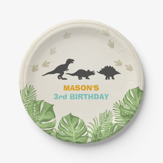 Dinosaur Paper Plates Birthday Dino Party Boy (Front)