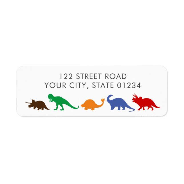 Dinosaur Parade, Bright Colors Custom Address (Front)