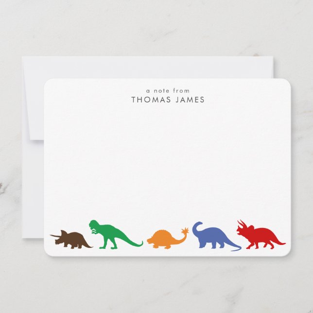 Dinosaur Parade, Bright Colours Personalised Card (Front)