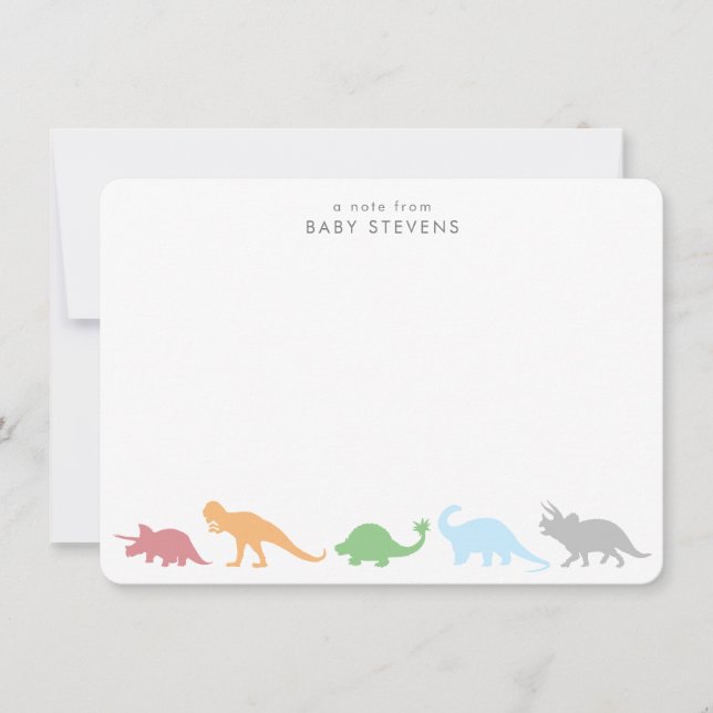Dinosaur Parade, Neutral Colours Personalised Card (Front)