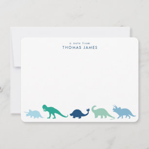Dinosaur Parade, Teal and Blue Personalised Card