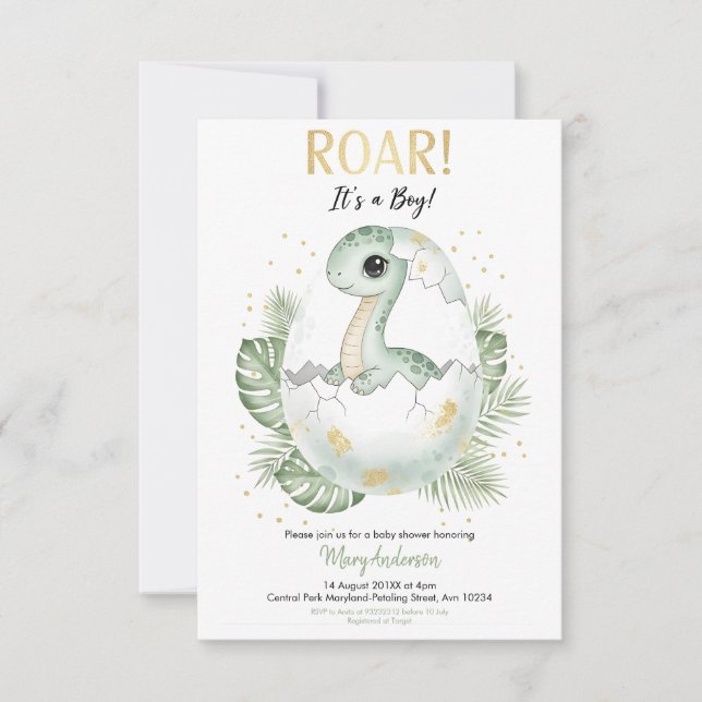 Dinosaur park Baby Shower party boy girl Roar Invitation (Front)