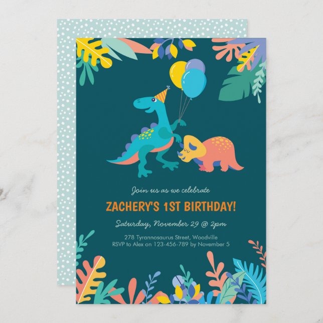 Dinosaur Party Birthday Invitation (Front/Back)