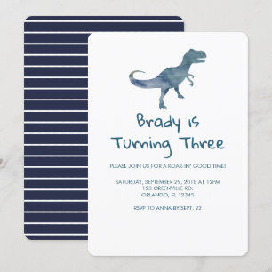 Dinosaur Party Blue Stripe Invitation