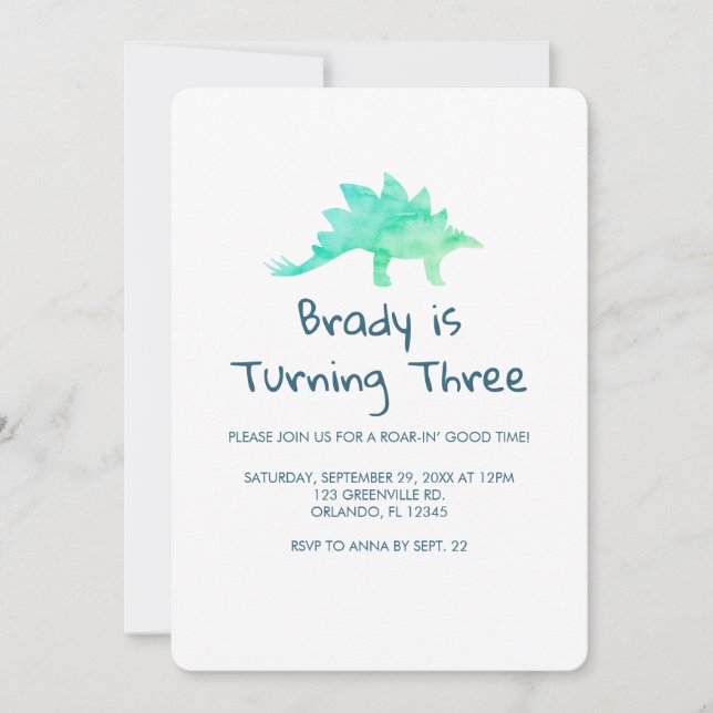 Dinosaur Party Blue Stripe Invitation (Front)