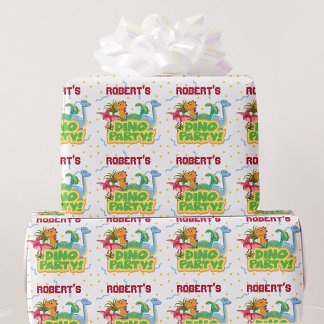 Dinosaur Party Time Add Name Boy's Birthday Wrapping Paper