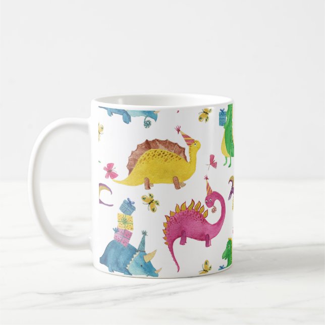 Dinosaur party: watercolor pattern. coffee mug (Left)