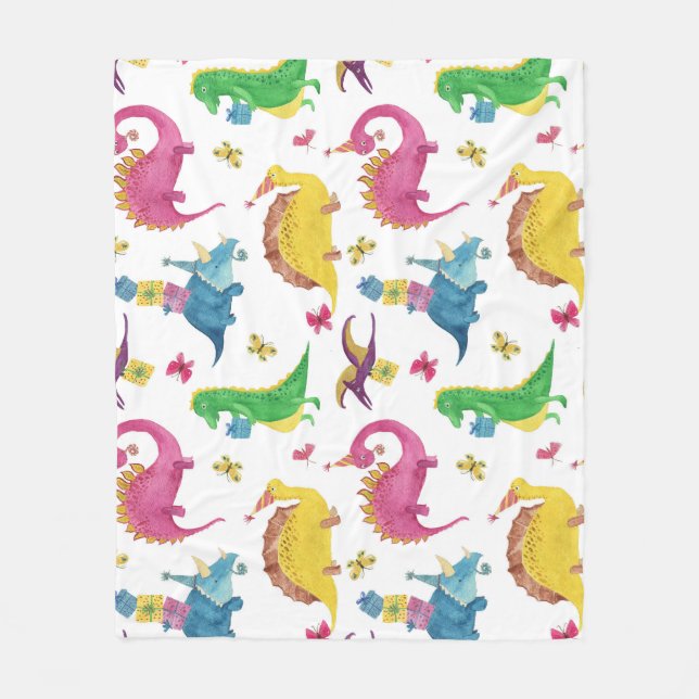 Dinosaur party: watercolor pattern. fleece blanket (Front)
